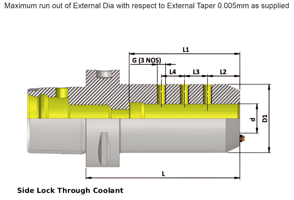 Polygonal Shank T8 SLA25 100 Side Lock Through Coolant  (Balanced to G2.5 25000 RPM) (ISO 26623-1) (Compatible with Capto® Style C8)